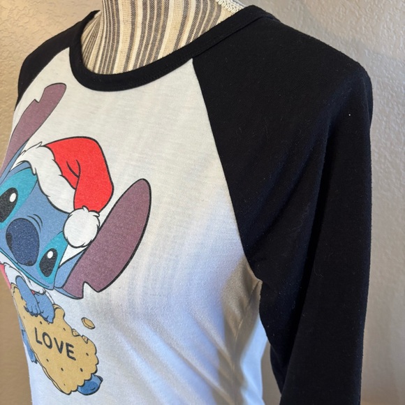 Disney Stitch Raglan Top Medium White Black 3/4 Sleeve Baseball Tee Jerry Leigh - Picture 8 of 16